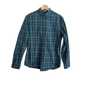 J.Crew Men's S Classic Plaid Button Up Shirt Green Blue 100% Cotton Casual